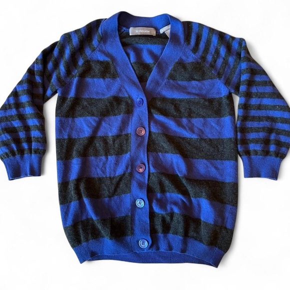 Liz Claiborne 100% Cashmere V-Neck Cardigan – Size M – Blue & Dark Grey Stripes - Picture 5 of 7